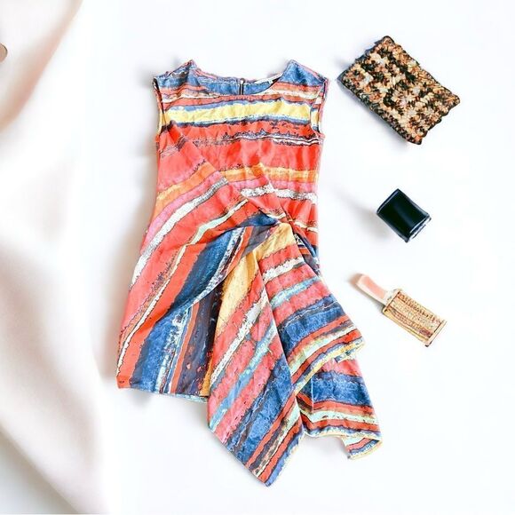 RACHEL Rachel Roy Women Orange Multi Color Ruffled Cami Sleeveless Zip Dress - Picture 1 of 7